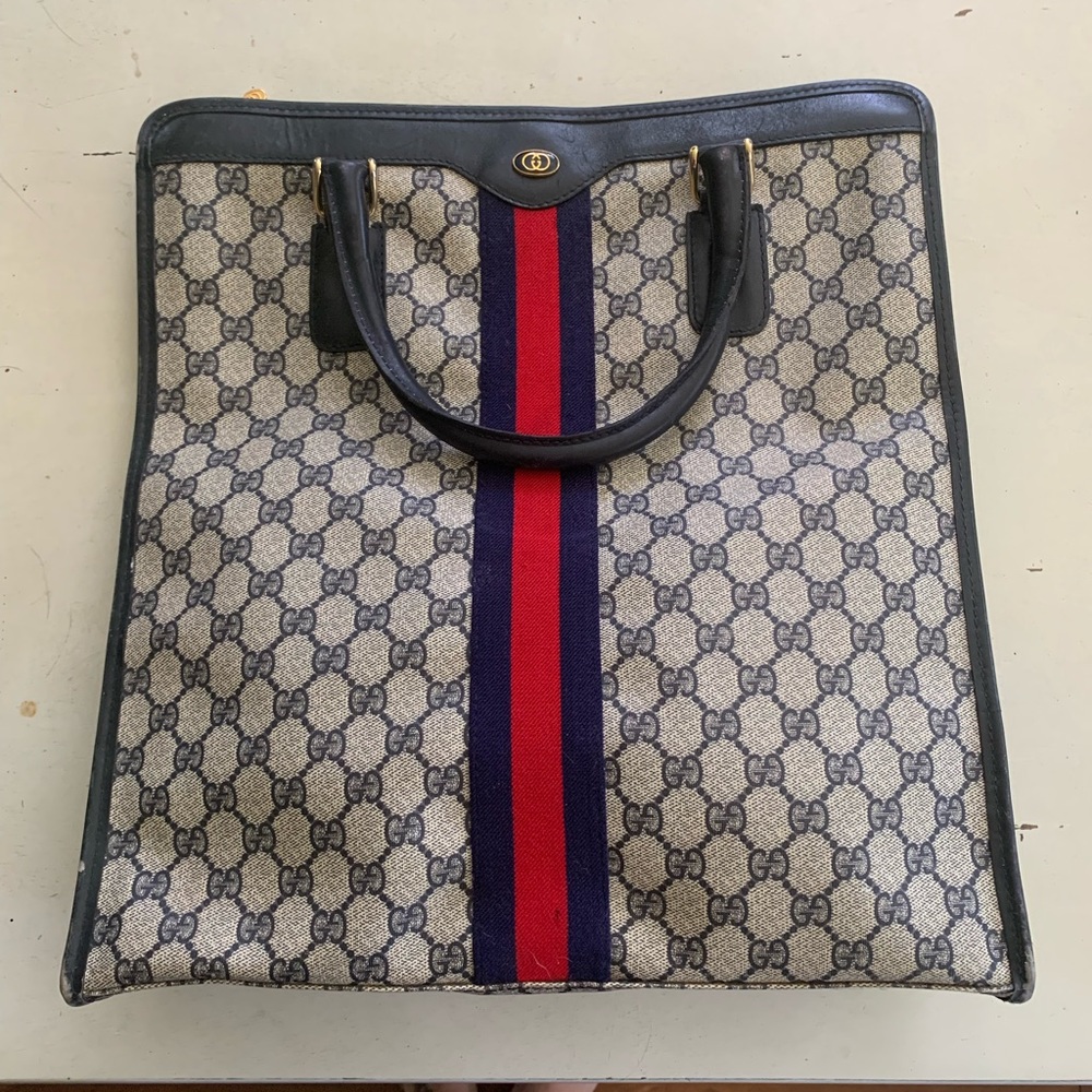 GUCCI vintage navy blue and red monogrammed tote bag - Picture 9 of 9
